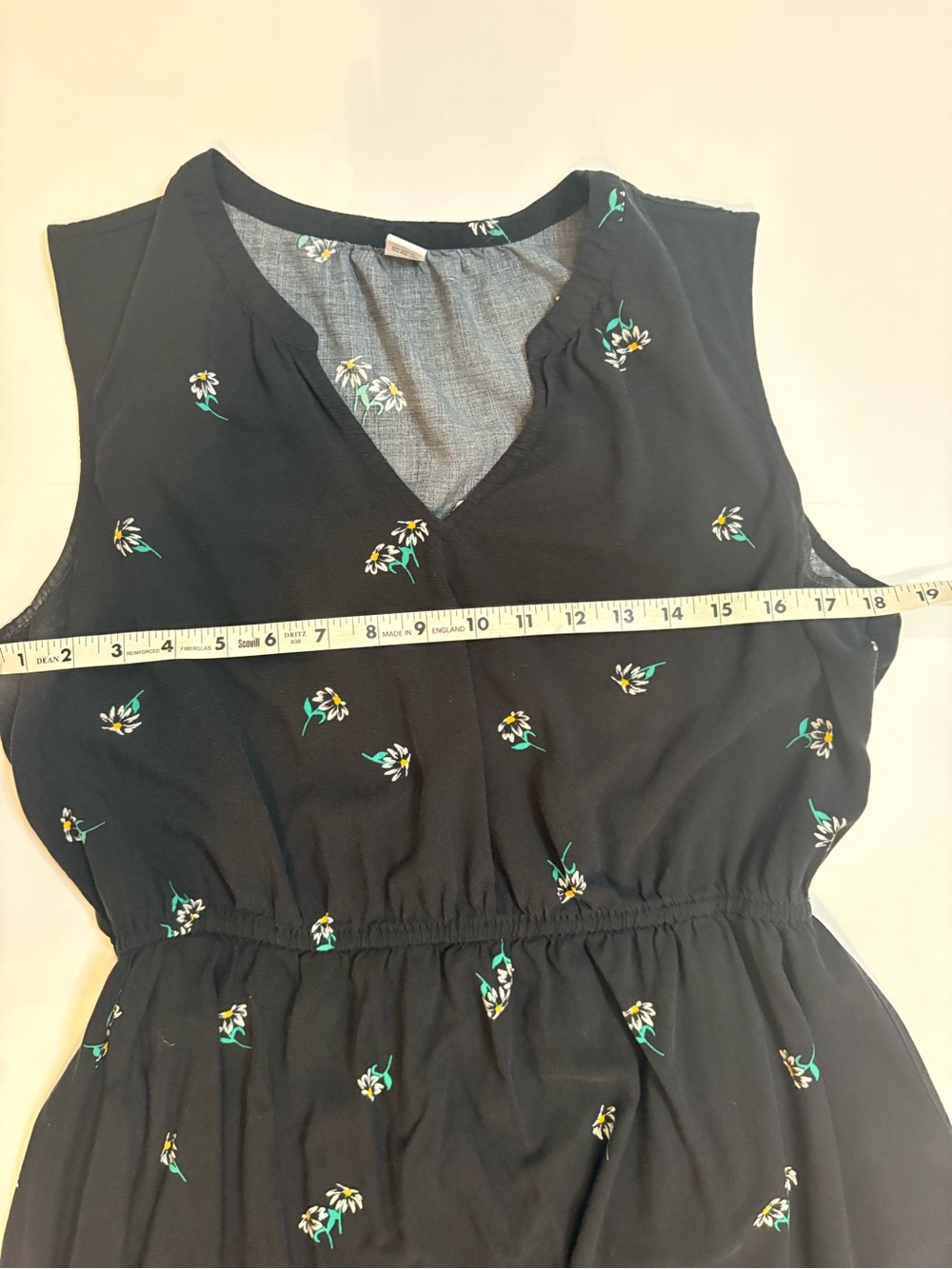 Old Navy Black Ditsy Floral Daisy Print Summer Dress Knee Length Midi Large Boho - Picture 9 of 10